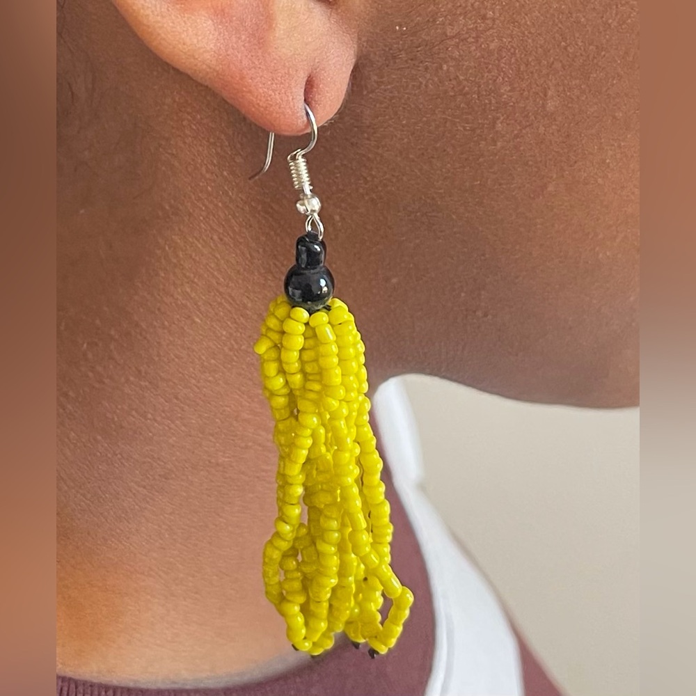 Handmade Yellow Beaded Earrings